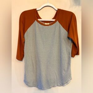 BUTTERCREAM Bamboo Blend Rust Raglan Sleeve Striped Women’s Top